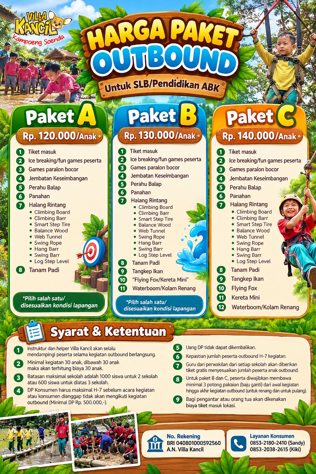 Poster harga paket outbound untuk SLB dan pendidikan ABK