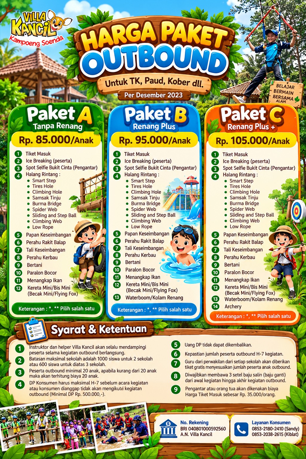 Poster harga paket outbound untuk TK, PAUD, dan Kober